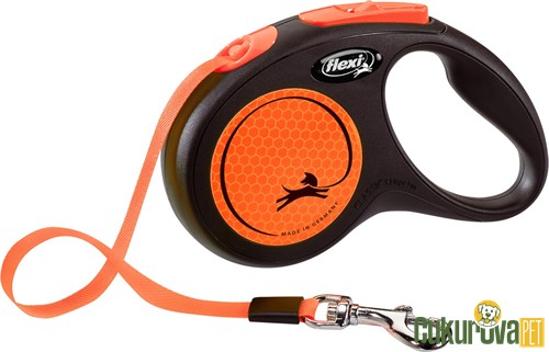 Flexi Neon Reflektörlü Şerit Köpek Gezdirme Tasması S Turuncu - 5 M