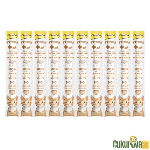 GIMCAT STICKS HİNDİ VE TAVŞAN ETLİ KEDİ ÖDÜL ÇUBUĞU 50 GR 10'LU 