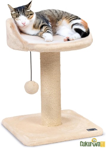 Karlie Peluş Top Oyuncaklı Kedi Tırmalama Tahtalı Kedi Yatağı Krem Rengi 35 x 35 x 50 Cm