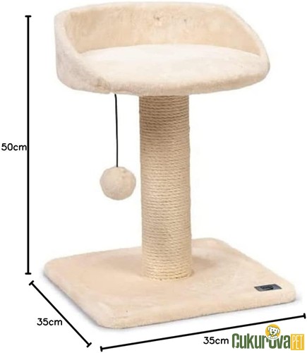 Karlie Peluş Top Oyuncaklı Kedi Tırmalama Tahtalı Kedi Yatağı Krem Rengi 35 x 35 x 50 Cm