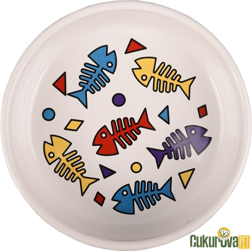 Flamingo Balık Desenli Kedi & Köpek Seramik Mama Ve Su Kabı Beyaz - 375 Ml