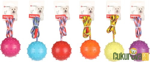 Flamingo Rula İpli Lastik Zil Sesli Top Köpek Oyuncağı Karışık Renkli - 58 Cm