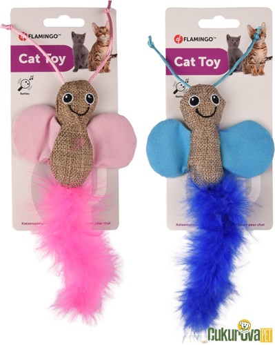 Flamingo Tüylü Çıngıraklı Afra Kelebeği Kedi Oyuncağı Karışık Renkli 27 Cm - 1 Adet