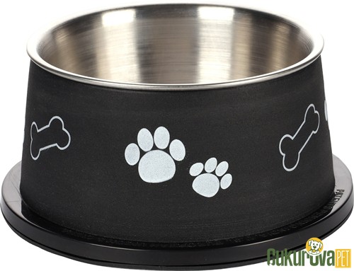 Flamingo Kena Kedi & Köpek Derin Çelik Mama Ve Su Kabı Siyah - 640 Ml