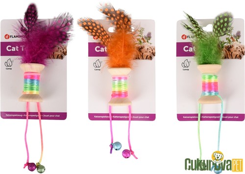 Flamingo Kırk Renkli Tüylü Zilli Makara Kedi Oyuncağı Karışık Renkli 17 Cm - 1 Adet