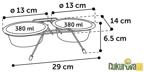 Flamingo Arjun Standlı İkili Kedi & Köpek Çelik Mama Ve Su Kabı Kırmızı - 2 x 380 Ml