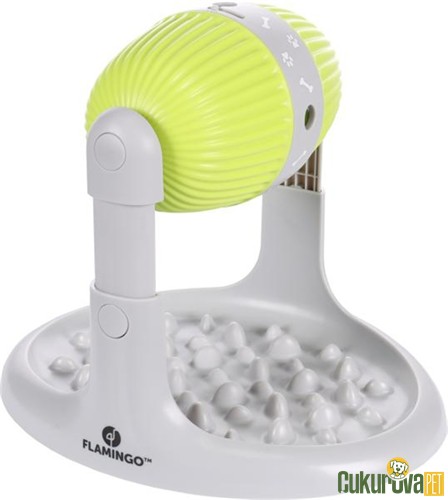 Flamingo Bent Dönebilen Tabaklı Ödül Maması Dispanseri Kedi & Köpek Oyuncağı Açık Yeşil & Gri - 31 x 25 x 26 Cm