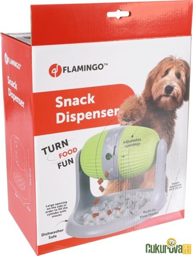 Flamingo Bent Dönebilen Tabaklı Ödül Maması Dispanseri Kedi & Köpek Oyuncağı Açık Yeşil & Gri - 31 x 25 x 26 Cm