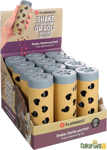 Flamingo Deru Silindir Ödül Maması Dispanseri Kedi & Köpek Oyuncağı Bej - 15 x 5.8 Cm