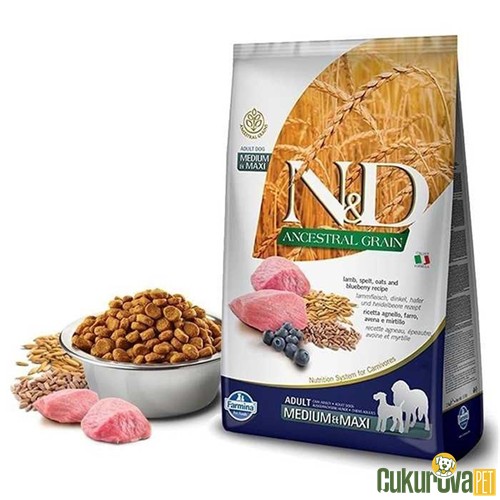 N & D DÜŞÜK TAHILLI KUZU ETLİ VE YABAN MERSİNLİ ORTA IRK YETİŞKİN KÖPEK MAMASI 2.5 KG