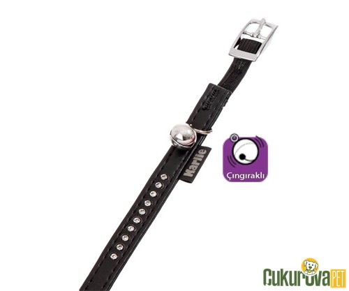 Karlie Kedi Tasması Siyah Deri Taşlı XS 30 Cm - 11 Mm Siyah