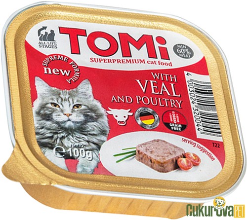 TOMI PATE DANA ETLİ VE KÜMES HAYVANLI YETİŞKİN KEDİ YAŞ MAMASI 100 GR
