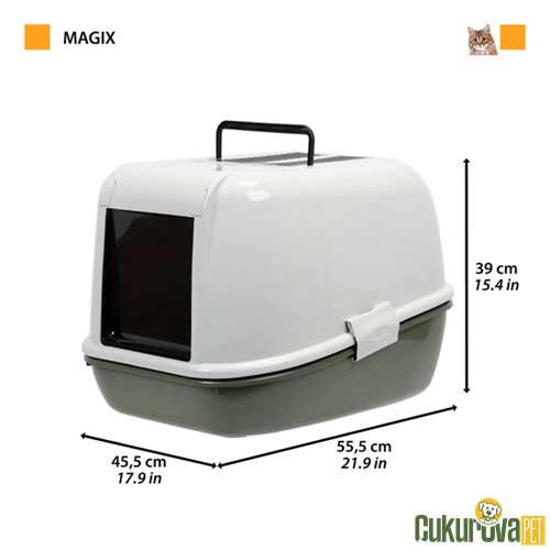 Ferplast Magix Kapalı Kedi Tuvaleti Yeşil - Beyaz 45.5 x 55.5 x 39 Cm