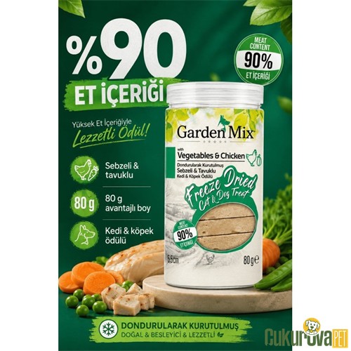 Gardenmix Freeze Dried Sebzeli ve Tavuklu Kedi & Köpek Ödül Maması 80 Gr