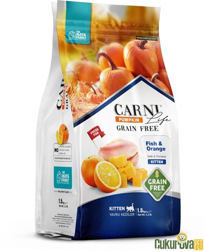 CARNI LIFE PUMPKIN GRAIN FREE TAHILSIZ BALIK PORTAKAL YAVRU KEDİ MAMASI 10 KG