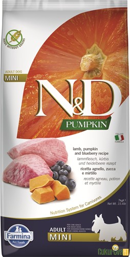 N&D Pumpkin Adult Mini Kuzu Etli Yaban Mersinli Ve Balkabaklı Yetişkin Köpek Maması 7 Kg