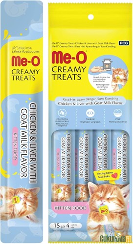 Me-O Creamy Treats Kitten Tavuklu, Tavuk Ciğerli ve Keçi Sütlü Kedi̇ Ödül Kreması 4 x 15 Gr
