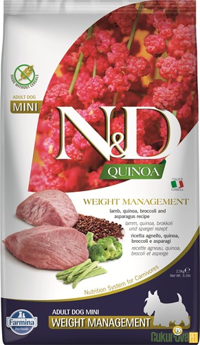 N&D Quinoa Weight Management Adult Mini Kuzulu Kinoalı Ve Brokolili Yetişki̇n Köpek Maması 2.5 Kg