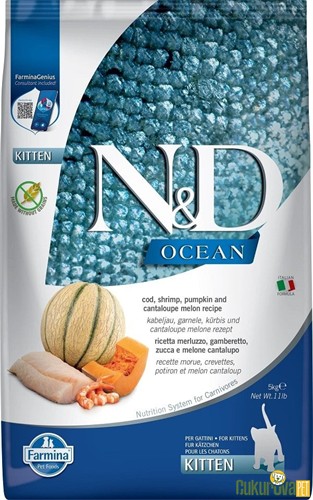 N&D Ocean Kitten Morina Balıklı Bal Kabaklı Karidesli Ve Kavunlu Yavru Kedi Maması 5 Kg