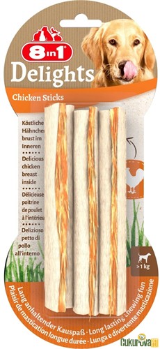 8 In 1 Delights Chicken Sticks Tavuklu Köpek Ödül Kemiği 3 Adet - 75 Gr