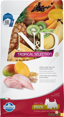 N&D Tropical Selection Adult Mini Tavuklu Ve Tropikal Meyveli Yetişkin Köpek Maması 1.5 Kg