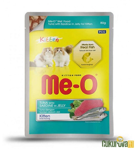 Me-O Kitten In Jelly Ton Balıklı ve Sardalyalı Yavru Kedi Yaş Maması 80 Gr