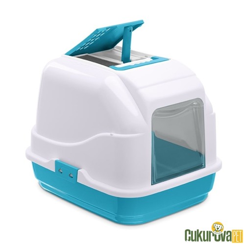 Imac Easy Cat Kapalı Kedi Tuvaleti Mavi - Beyaz 50 x 40 x 40 Cm