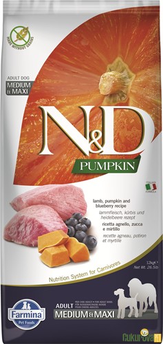 N&D Pumpkin Adult Medium & Maxi Kuzu Etli Yaban Mersinli Ve Balkabaklı Yetişkin Köpek Maması 12 Kg