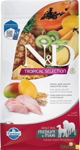 N&D Tropical Selection Tavuklu Orta Ve Büyük Irk Yetişkin Köpek Maması 2 Kg