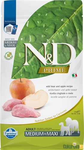 N&D Prime Yaban Domuzlu Ve Elmalı Orta Ve Büyük Irk Yetişkin Köpek Maması 2.5 Kg