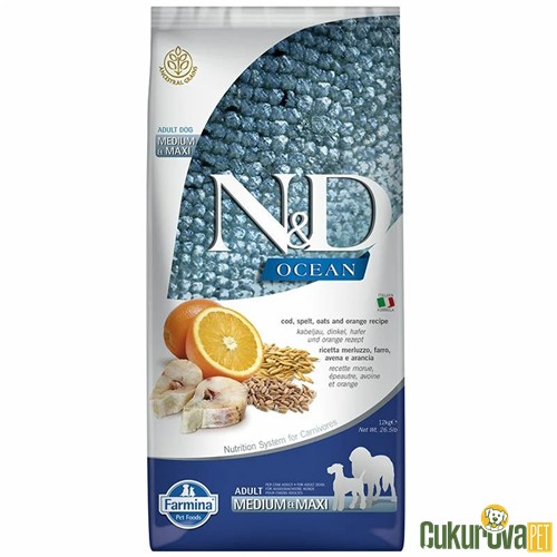 N&D Ocean Morina Balıklı Ve Portakallı Orta Ve Büyük Irk Yetişkin Köpek Maması 12 Kg