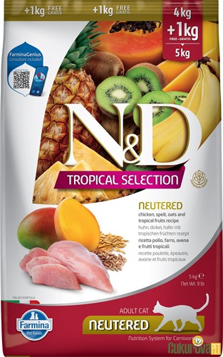 N&D Tropical Selection Tavuklu Ve Tropikal Meyveli Kısırlaştırılmış Kedi Maması 5 Kg