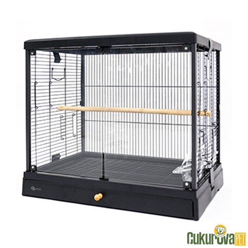 Dayang Üstten Açılır Cam Kafes Siyah - 62 x 42 x 55 Cm