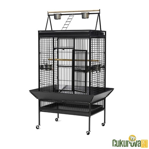 Dayang Ayaklı Papağan Kafesi Siyah - 102.5 x 80 x 172 Cm