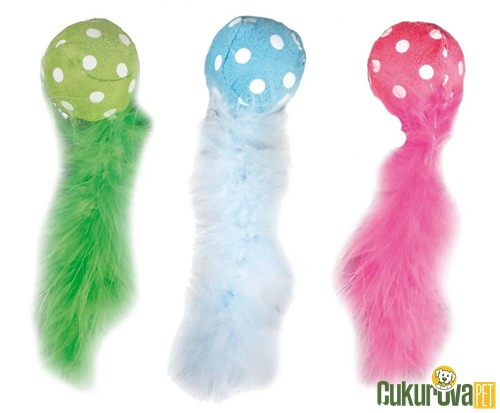 Karlie Kuyruklu Peluş Top Kedi Oyuncağı Karışık Renkli - 14 x 4 Cm