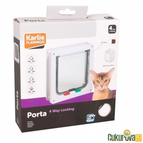 Karlie 4 Yönlü Kilitli Kedi Kapısı Kahvrerengi - 19.2 x 20 Cm