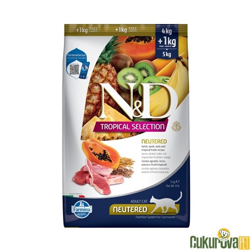 N&D Tropical Selection Neutered Kuzu Etli Ve Tropikal Meyveli Kısırlaştırılmış Kedi Maması 5 Kg