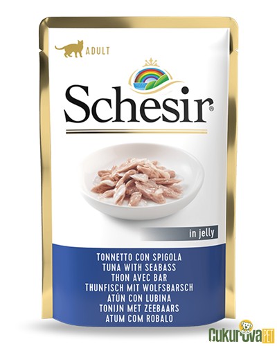 Schesir Jelly Ton Balıklı Ve Levrekli Pouch Yetişkin Kedi Yaş Maması 85 Gr