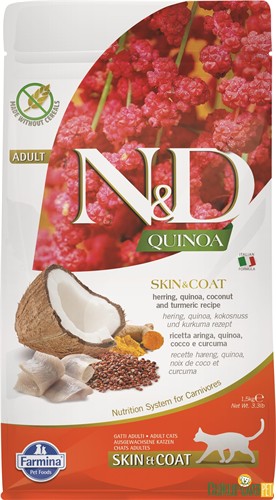 N&D Quinoa Skin&Coat Ringa Balıklı Ve Hindistancevizli Yetişkin Kedi Maması 1.5 Kg
