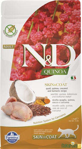 N&D Quinoa Skin&Coat Bıldırcınlı Ve Hindistancevizli Yetişkin Kedi Maması 1.5 Kg