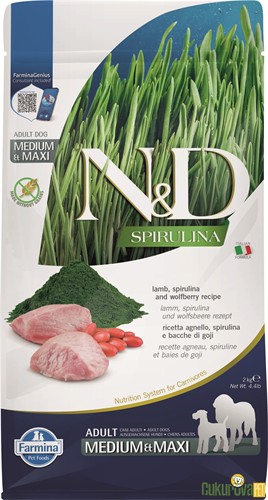 N&D Spirulina Adut Medium&Maxi Kuzulu Ve Spirulinalı Yetişkin Köpek Maması 2 Kg
