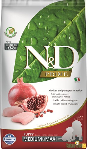 N&D Prime Puppy Medium&Maxi Tavuklu Ve Narlı Yavru Köpek Maması 2.5 Kg