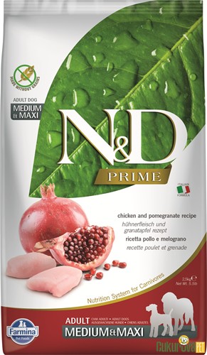 N&D Prime Adult Medium&Maxi Tavuklu Ve Narlı Yetişkin Köpek Maması 2.5 Kg
