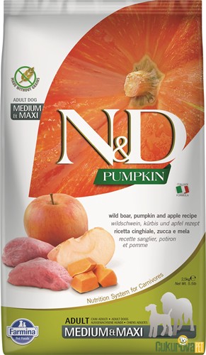 N&D Pumpkin Adult Medium & Maxi Yaban Domuzlu Ve Balkabaklı Yetişki̇n Köpek Maması 2.5 Kg