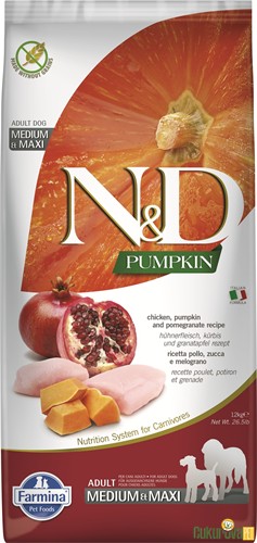 N&D Pumpkin Adult Medium&Maxi Tavuklu Narlı Ve Balkabaklı Yetişkin Köpek Maması 12 Kg