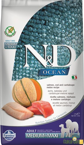 N&D Ocean Adult Medium&Maxi Somon Ve Morina Balıklı Kavunlu Yetişkin Köpek Maması 2.5 Kg