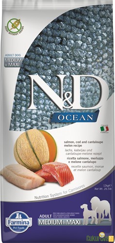 N&D Ocean Adult Medium&Maxi Somonlu Ve Morina Balıklı Kavunlu Yetişkin Köpek Maması 12 Kg
