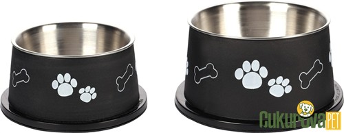 Flamingo Kena Kedi & Köpek Derin Çelik Mama Ve Su Kabı Siyah - 640 Ml