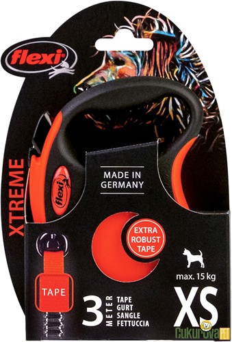 Flexi XTreme Şerit Otomatik Köpek Gezdirme Kayışı Kırmızı - Siyah / XS - 3 M