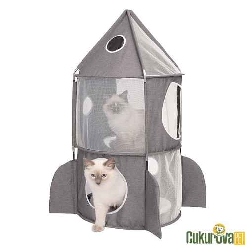 CATIT VESPER UZAY GEMİSİ KEDİ TÜNELİ 50 x 50 x 90 CM - GRİ 